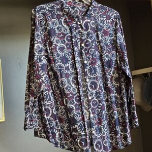 NWOT Navy and Red Clock Patterned Button-Up Shirt 3X